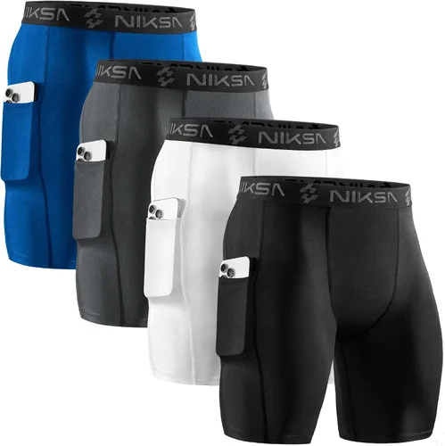 Miniatura 25 de Niksa Paquete de 2/4 pantalones cortos de compresión para hombre con bolsillo, pantalones cortos de elastano para correr, deportes, atletismo
