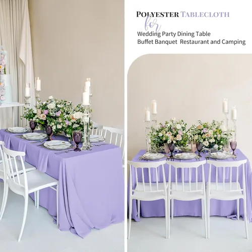 Miniatura 6 de fani Paquete de 12 manteles rectangulares de poliéster lavanda de 60 x 102 pulgadas para mesas rectangulares de 6 pies, mantel de tela lavable