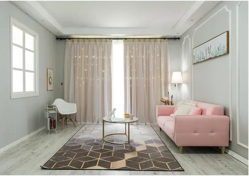 Miniatura 6 de FANLI 2 paneles de cortinas opacas de estrellas para dormitorio de niñas, sala de estar, rayas oscurecedoras, doble capa, estrellas caladas