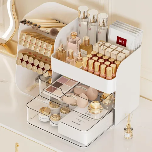Miniatura 16 de Organizador de maquillaje con cajones para tocador, espacioso estuche de exhibición de cosméticos, solución de almacenamiento perfecta para tus