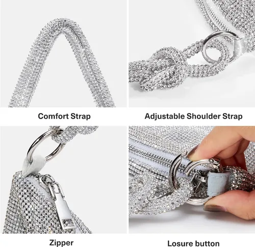 Miniatura 9 de WLLWOO WLLWOO Bolsos de mano con diamantes de imitación para mujer, bolsos de noche elegantes, bolsos cruzados brillantes para fiesta, club, boda