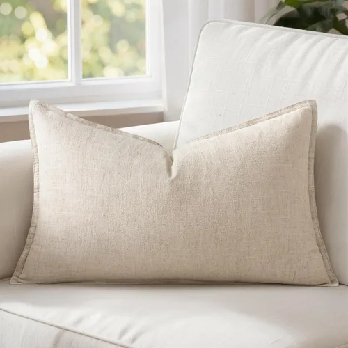 Miniatura 25 de MIULEE Fundas de almohada decorativas de lino de 12 x 20 pulgadas, almohadas neutras bohemias de cenizas azules para cama, paquete de 1 funda