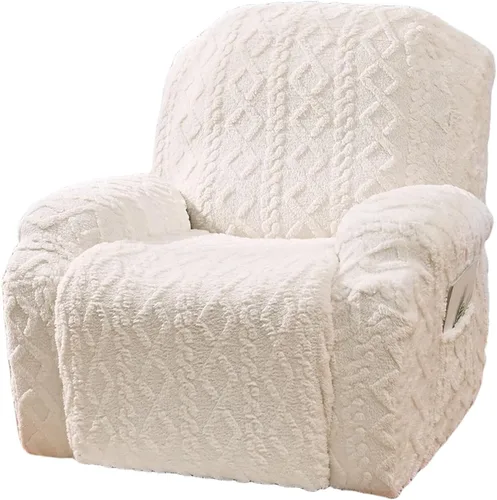 OQHAIR Funda de terciopelo para sillón reclinable grande, 4 piezas, elástica, suave, con bolsillos, protector de muebles, color beige, 2 plazas