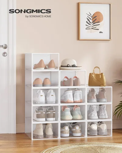 Miniatura 4 de SONGMICS Cajas de zapatos, organizador de almacenamiento de zapatos para armario, caja apilable de plástico para tenis, paquete de 12, transparente