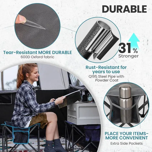 Miniatura 6 de FUNDANGO Taburete de Campamento Extragrande para Adultos, Otomán Plegable con Acolchado Grueso de 18.1 Pulgadas para Descansar los Pies, Silla