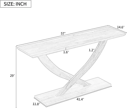 Miniatura 2 de Mesa consola de 57 pulgadas para entrada, moderna mesa de sofá, mesa de sofá rústica con diseño de patas cruzadas, mesa de chapa de acacia