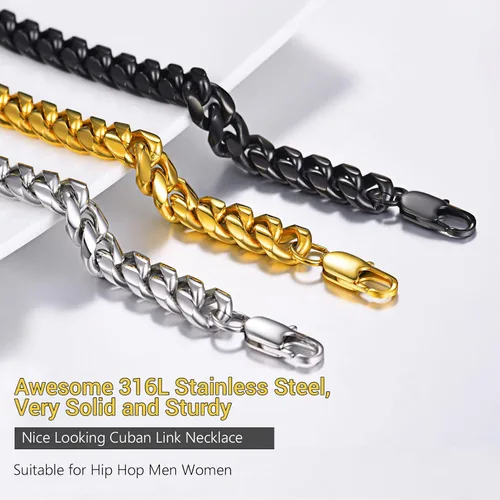 Miniatura 8 de PROSTEEL Trendy Cuban Links Necklace for Men Women, Black18K Gold Plated 316L Stainless Steel, W 4.8mm-14mm, L 14inch-30inch, Come Gift Box