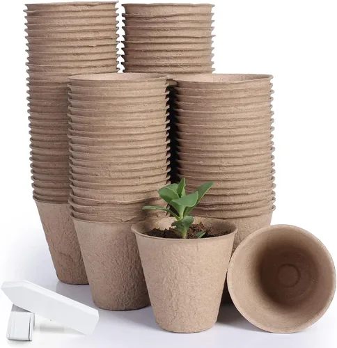 Miniatura 9 de JERIA Paquete de 50 macetas de turba de 3.15 pulgadas para semillero con 50 etiquetas de plantas, macetas de germinación de jardín al aire libre