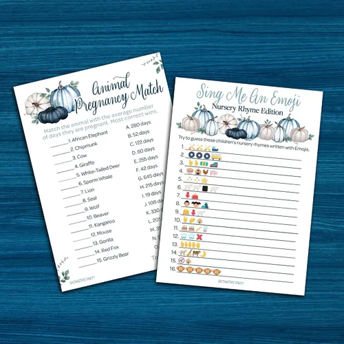 Miniatura 6 de DISTINCTIVS Blue Little Pumpkin - Paquete de juego para baby shower, tarjetas de actividades de baby shower, 20 tarjetas de doble cara