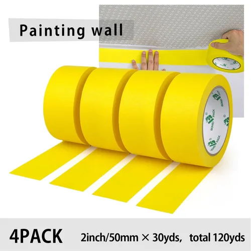 Miniatura 3 de BOMEI PACK Paquete de 4 cintas amarillas para pintores, 2 x 30 yardas, cinta adhesiva de pintura de primera calidad, cinta de papel de liberación