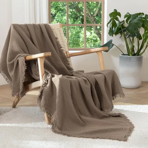 Miniatura 32 de MooMee - Manta de muselina 100% algodón, manta de 4 capas de gasa con borlas, ultra suave, transpirable, ligera y refrescante para cama y sofá Verde