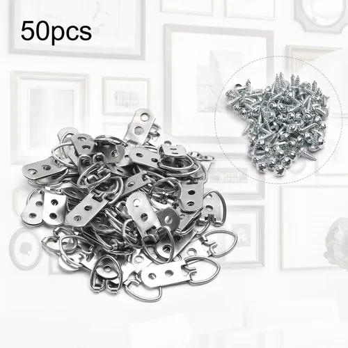 Miniatura 5 de 50 piezas de accesorios para colgar fotos, anillos en D resistentes, kit para colgar cuadros con tornillos, niquelado, anillos en D de metal