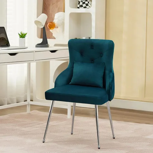 Miniatura 9 de Silla de tocador de terciopelo, silla de comedor tapizada para dormitorio, comedor, sala de maquillaje, silla moderna para sala de estar con patas