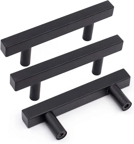 Goldenwarm Paquete de 5 manijas negras de gabinete de 2-1/2 pulgadas (2.520 in) color negro mate, tiradores de cajón en T para armarios de cocina y