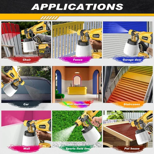 Miniatura 7 de Gisam Pulverizador de pintura HVLP inalámbrico Motor sin escobillas, 2 baterías de 4000 mAh, 5 boquillas de latón Pulverizador de pintura