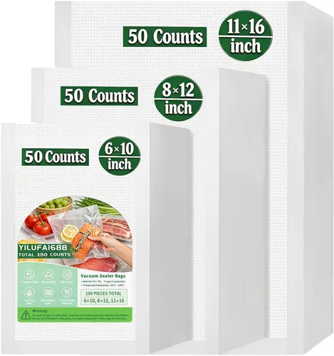 150 bolsas selladoras al vacío para bolsas de congelador para ahorro de alimentos, bolsas de 50 cuartos de galón de 6 x 10 pulgadas, 8 x 12