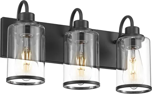 Miniatura 10 de Beionxii BX-VL01BG-3CG - Lámpara de tocador de baño, 3 lámparas doradas claras con pantalla de cristal transparente, accesorios de iluminación