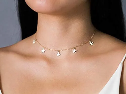Miniatura 2 de Long tiantian Gargantilla de estrella dorada para mujer, gargantilla simple para adolescentes y niñas, Cobre, otro