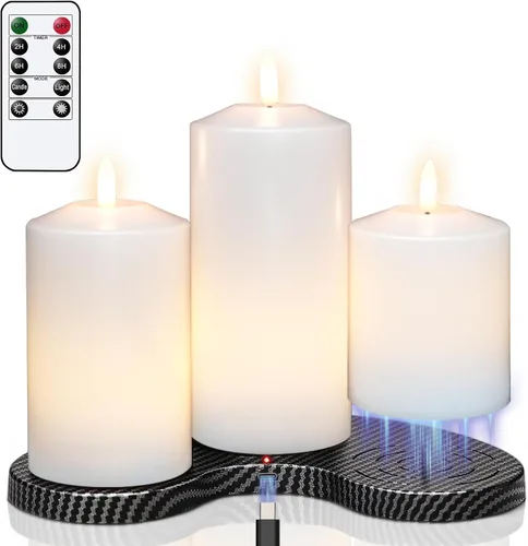 Miniatura 11 de GenSwin Velas LED parpadeantes sin llama de 4 x 6.5 pulgadas, funcionan con pilas con temporizador de 6 horas, velas votivas de cera real cálida