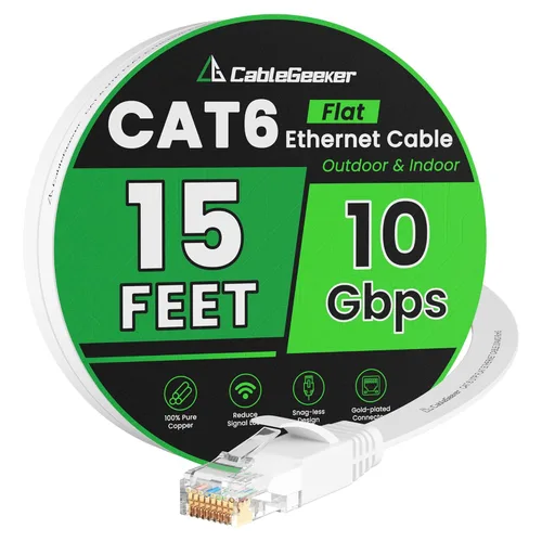 Miniatura 38 de Cable Ethernet Cat 6 de 100 pies, para interiores y exteriores, red de Internet de alta velocidad de 10 Gbps, cable de conexión Ethernet plano