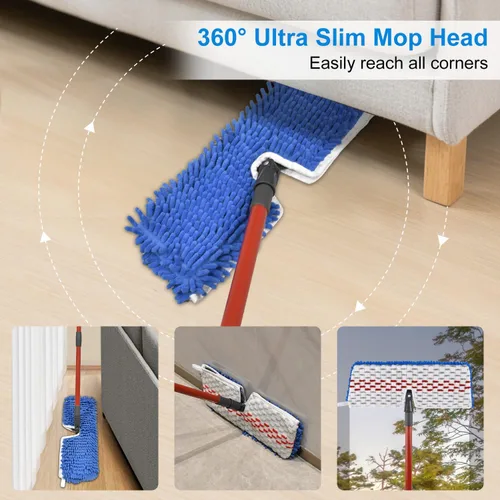 Miniatura 4 de Juego de trapeador de polvo de microfibra para limpieza de pisos, trapeador plano para limpieza en húmedo y seco, lavable para mopa de piso de Azul