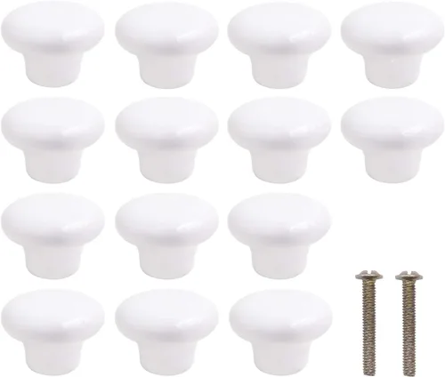 KINJOEK Paquete de 10 pomos de cerámica blanca, pomos y tiradores de porcelana vintage con tornillos de 0.98 pulgadas para armarios de cocina, baño,