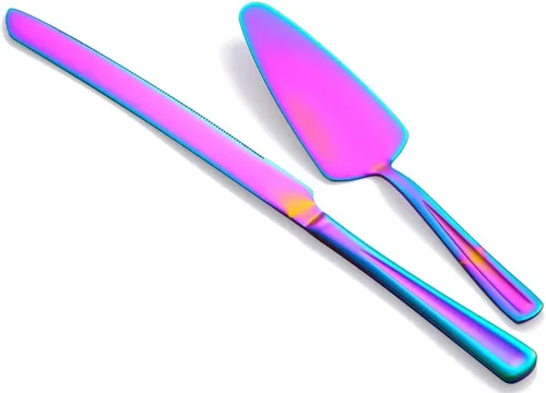 Miniatura 6 de Juego de cuchillo y servidor de pastel GoGeiLi, juego de cortador de pastel de acero inoxidable para boda, cumpleaños, fiestas Plateado
