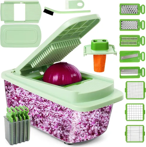 Picador de verduras con 8 cuchillas - Picador de cebolla 16 en 1 con contenedor, Espiralizador de verduras de cocina Gadgets de cocina - Artículos