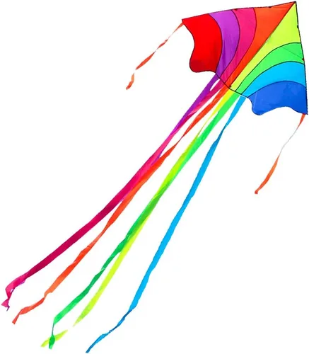 Cometa Rainbow Delta con colas largas, fácil de volar con líneas voladoras, deportes al aire libre para niños y adultos