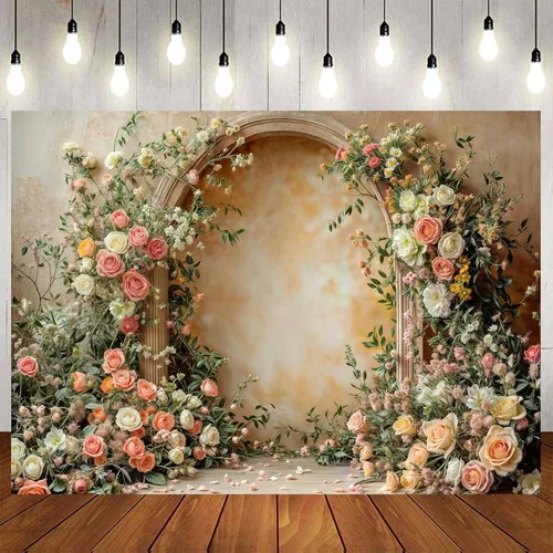 Miniatura 15 de Telón de fondo de flores de primavera de 5 x 3 pies para sesión de fotos de flores rosas y flores, decoración de fiesta de té, telón de fondo