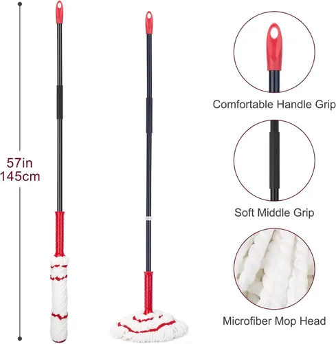 Miniatura 6 de KeFanta Trapeador autoescurridor para limpieza de suelos, fregona de microfibra con mango largo de 57 pulgadas, fácil de escurrir para cocina