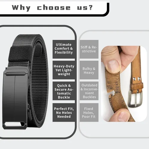 Miniatura 5 de 1.5" Tactical Ratchet Belt for Men, Adjustable Nylon Stretch Strap, Trim to Fit 27"-52" Waist (124cm/150cm)