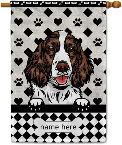 Miniatura 48 de Bandera personalizada de jardín para perro, lindo perro salchicha salchicha, lunares, búfalo, bandera a cuadros para decoración del hogar al aire