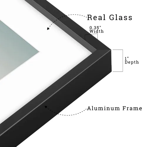 Miniatura 3 de Frametory, Portarretratos de metal de 8 x 10 pulgadas con paspartú para fotos de 5 x 7 pulgadas y vidrio real, colección de marcos de fotos de Negro