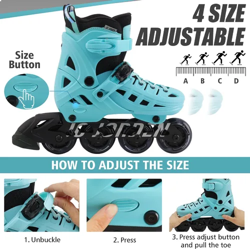 Miniatura 5 de Patines en línea para niños, niñas y niños, 4 tamaños ajustables con ruedas de luz completa para mujeres y hombres, carcasa exterior duradera