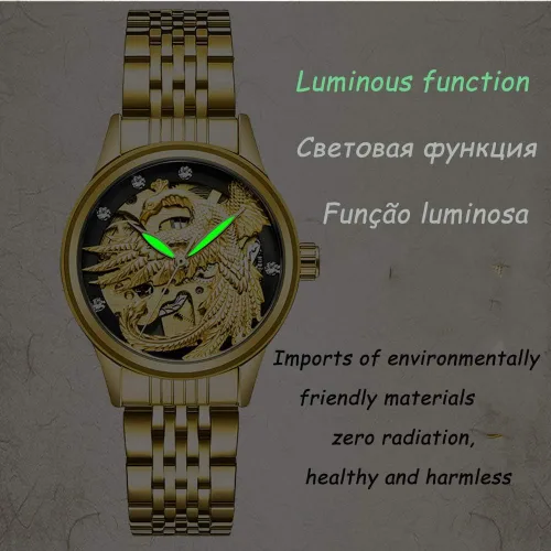 Miniatura 6 de carlien Reloj de vestir automático de acero inoxidable con cristal de dragón fénix para pareja