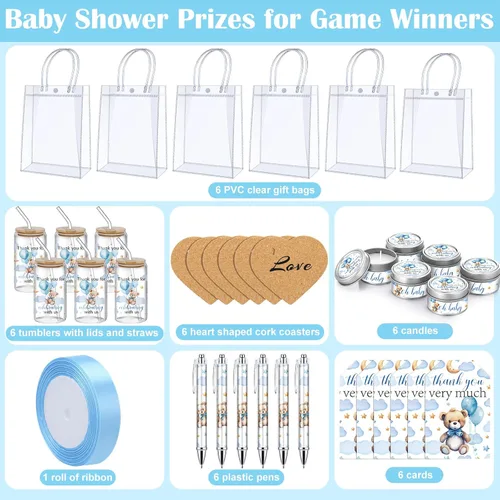 Miniatura 2 de MotiMind 6 Juegos de Premios de Oso para Baby Shower para Jugadores de Juegos Ganadores de Baby Shower Regalos para Invitados Globo Azul Oso Vela