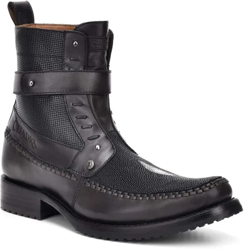 Miniatura 2 de Cuadra Botas para hombre en piel auténtica de rayas con cremallera negra, Negro