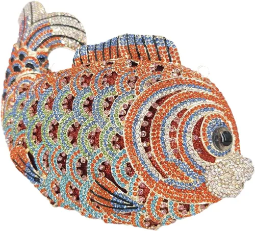 Miniatura 5 de Boutique De FGG Bolsos de mano con diamantes de imitación de pescado para mujer, bolsos formales de noche, bolso de graduación, boda, fiesta, bolsa