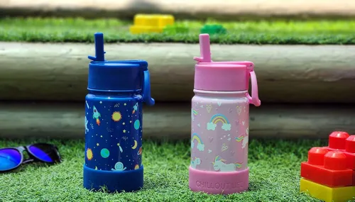 Miniatura 9 de CHILLOUT LIFE Botella de agua aislada para niños de 12 onzas para la escuela con tapa con pajilla, a prueba de fugas y bonitas calcomanías Unicornio