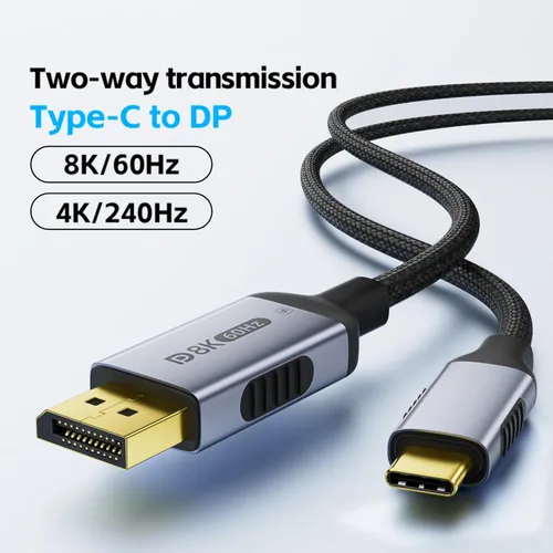 Miniatura 3 de Cable USB C a DisplayPort 1.4 bidireccional de 3.3 pies, 8K a 60 Hz 4K a 240 Hz tipo C a DP (compatible con Thunderbolt 4/3), nailon trenzado
