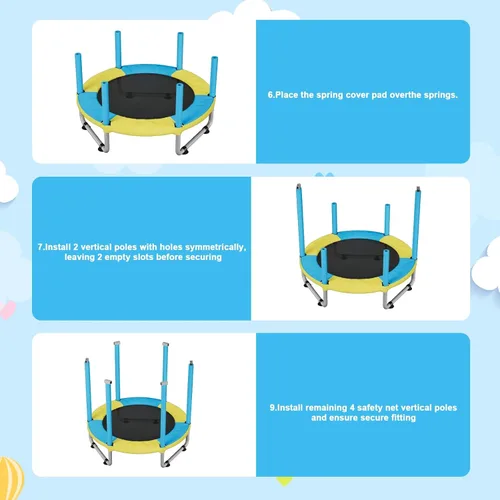 Miniatura 6 de HomeCare 55" Trampoline for Kids, 440lbs Capacity ASTM-Approved Mini Toddler Trampoline with Safety Enclosure Net,4 in 1 Adjustable Gymnastics Bar &
