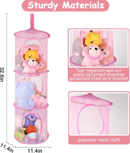 Miniatura 3 de ChezMax Almacenamiento de malla colgante para animales de peluche, paquete de 2 unidades, organizador grande de red de animales de peluche, bolsas
