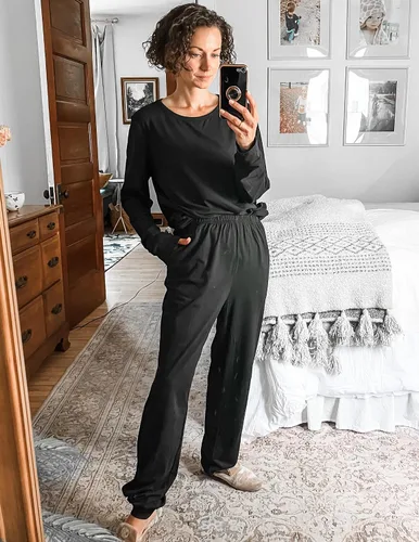 Miniatura 93 de Ekouaer Conjunto de pijama de manga larga para mujer, ropa de dormir suave con cuello redondo y bolsillos