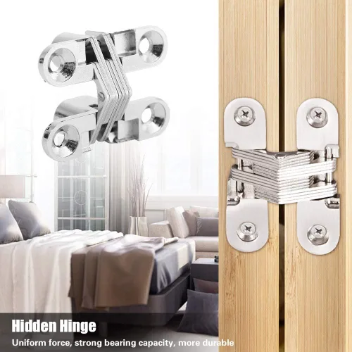 Miniatura 4 de Bisagras ocultas de aleación de zinc de 180 grados Bisagra de puerta cruzada oculta invisible Kit de gabinete de muebles de fácil instalación (S)