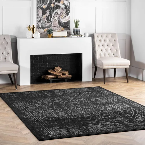 nuLOOM Arlena - Alfombra de área tradicional vintage - Alfombra de acento de 2 x 3 pies, moderna/contemporánea, negro/gris, alfombras para sala de