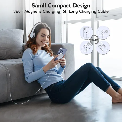 Miniatura 7 de Cargador magnético para iPhone 17, carga inalámbrica rápida Mag-Safe, paquete de 2 cargadores magnéticos de Apple de 6 pies con 2 paquetes USB C PD