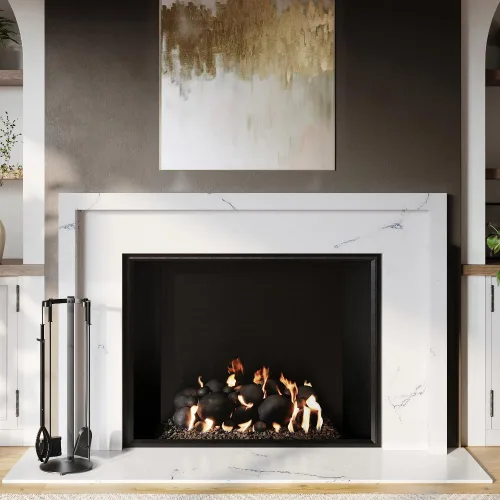 Miniatura 3 de Modern Ember Knoll - Juego de herramientas para chimenea en color negro, incluye cepillo, pala, póker de fuego, pinzas y soporte, construcción