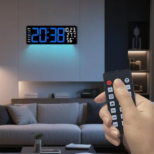 Miniatura 7 de Reloj de pared digital con pantalla grande, reloj digital de 17.3 pulgadas con control remoto a color RGB, reloj de pared grande con atenuación