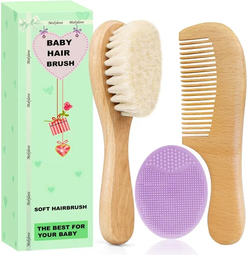 Miniatura 7 de Cepillo de Cabello para Bebé, Cepillo de Madera con Cerdas de Cabra para Recién Nacidos y Niños Pequeños, Ideal para Costra Láctea, Regalo Perfecto